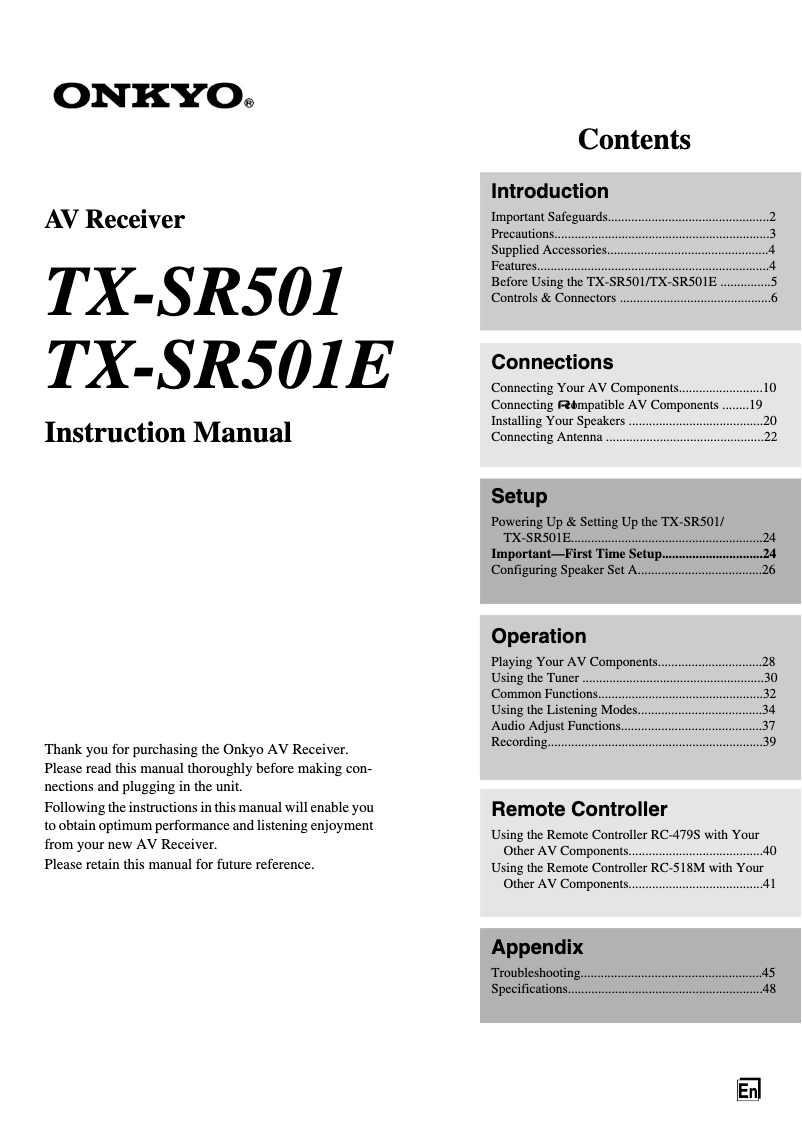 Page 1 de la notice Manuel utilisateur Onkyo TX-SR501