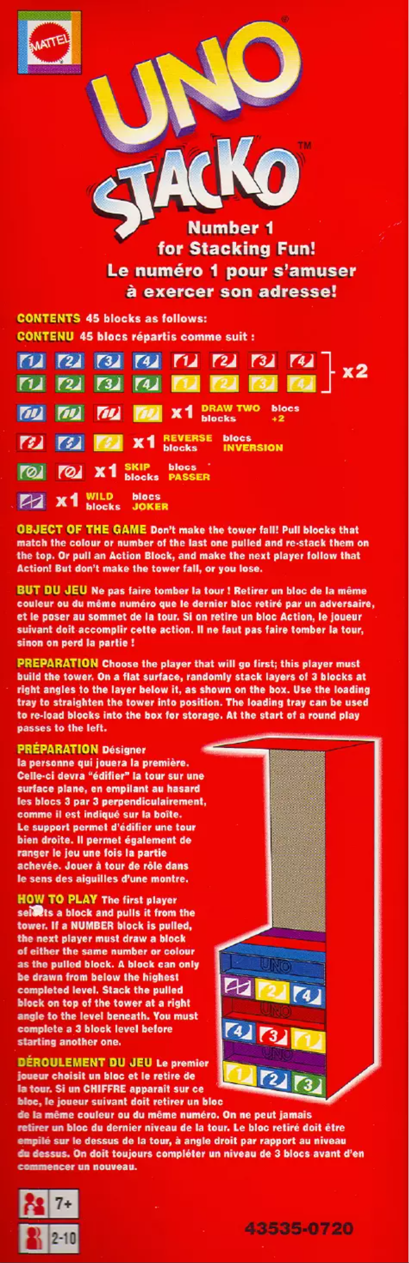 Page 1 de la notice Manuel utilisateur Mattel UNO Stacko