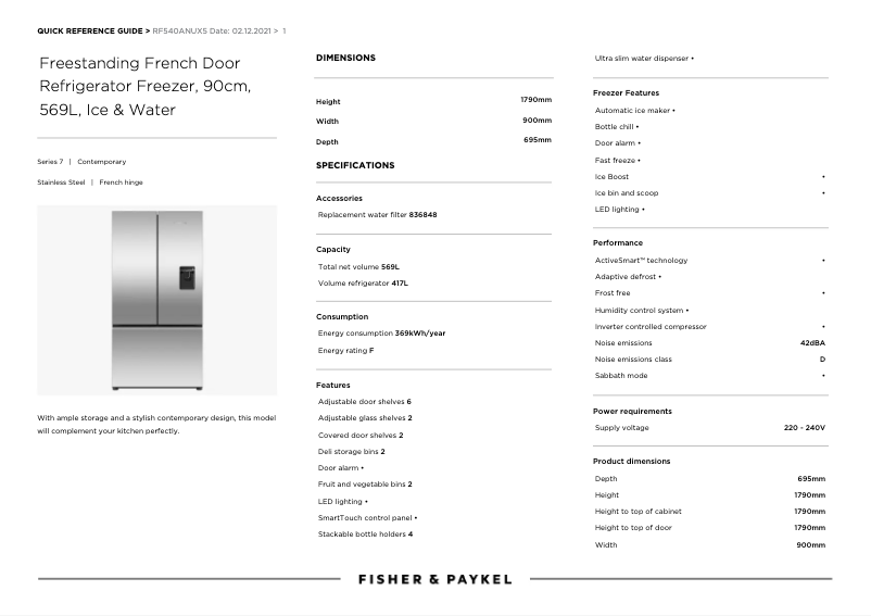 Page n°1 - Manuel utilisateur Fisher & Paykel RF540ANUX5