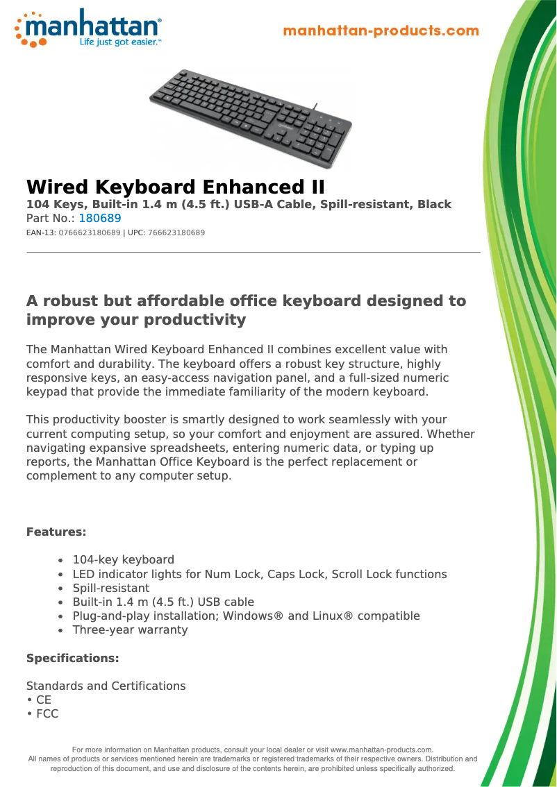 Página 1 del manual Ficha técnica Manhattan 180689