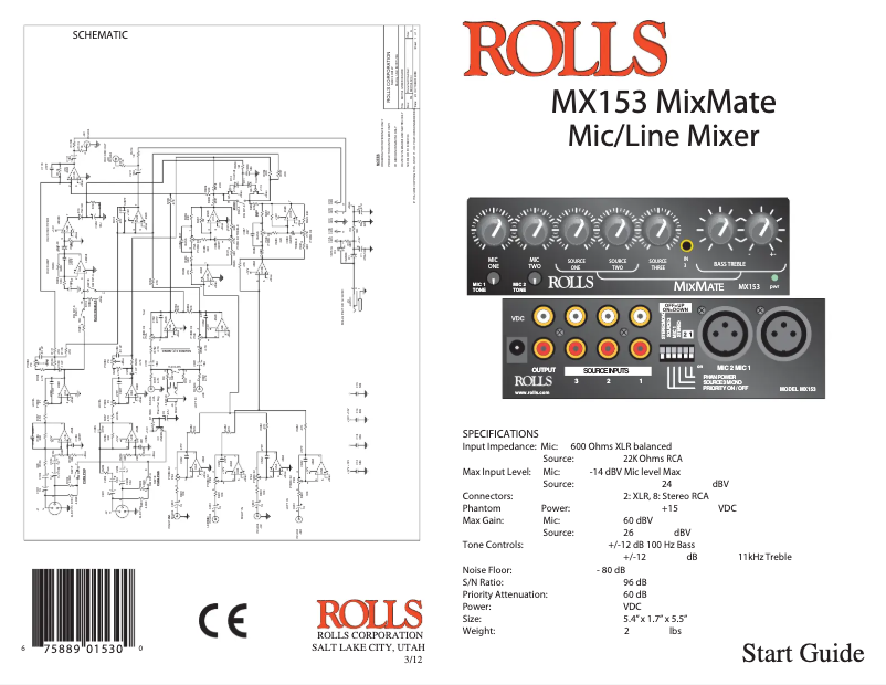 Page 1 de la notice Guide de démarrage rapide Rolls MixMate MX153