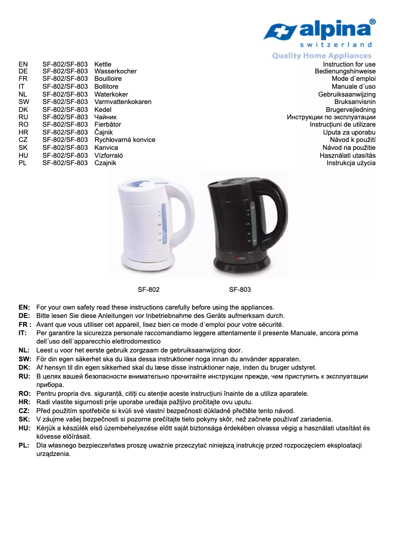 Image de la première page du manuel de l'appareil SF-802