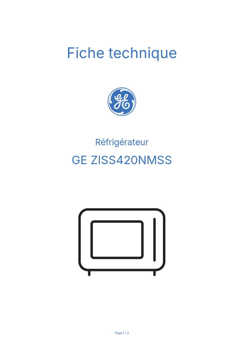 Page n°1 - Fiche technique GE ZISS420NMSS