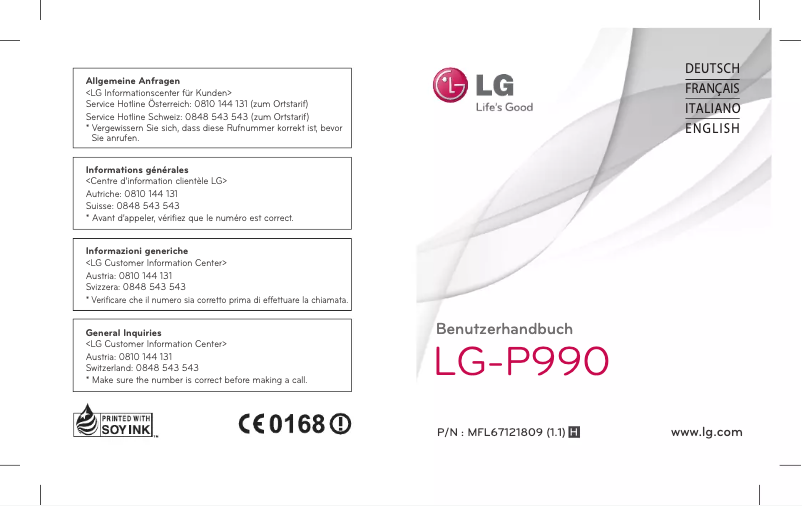 Page 1 de la notice Manuel utilisateur LG Optimus 2X Speed