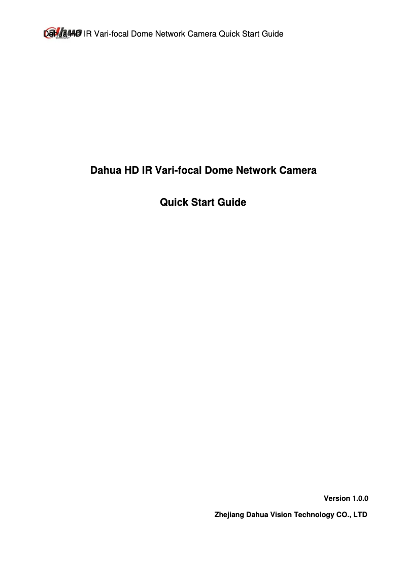 Page n°1 - Manuel utilisateur Dahua Technology Lite IPC-HDW2121R-ZS