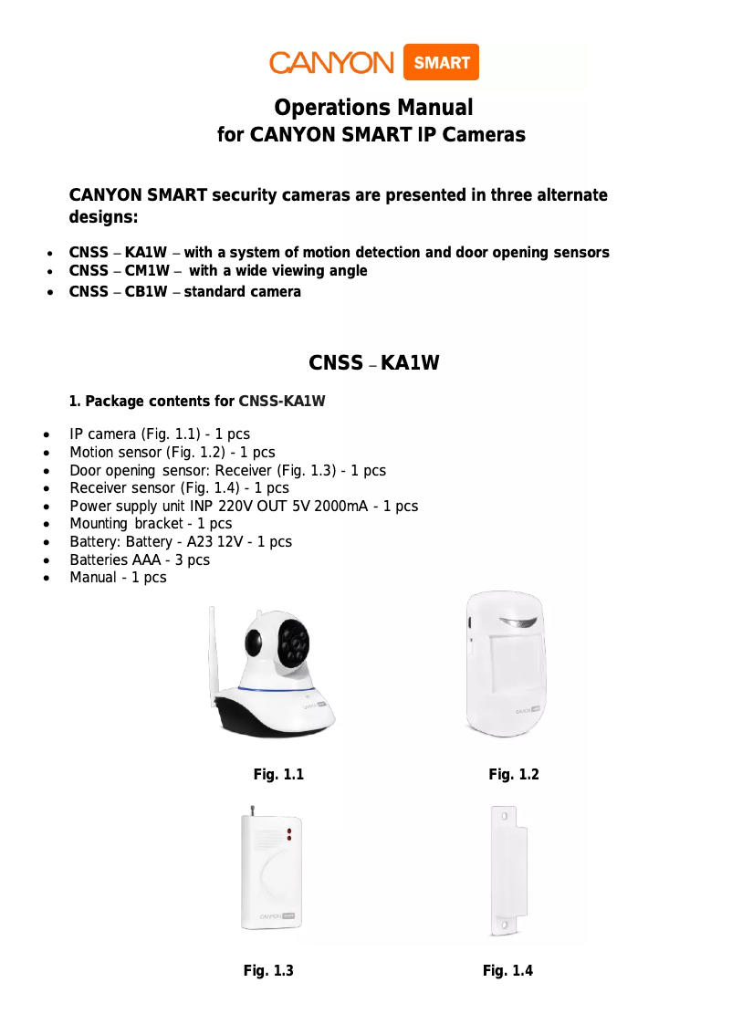 Page 1 de la notice Manuel utilisateur Canyon CNSS-KA1W