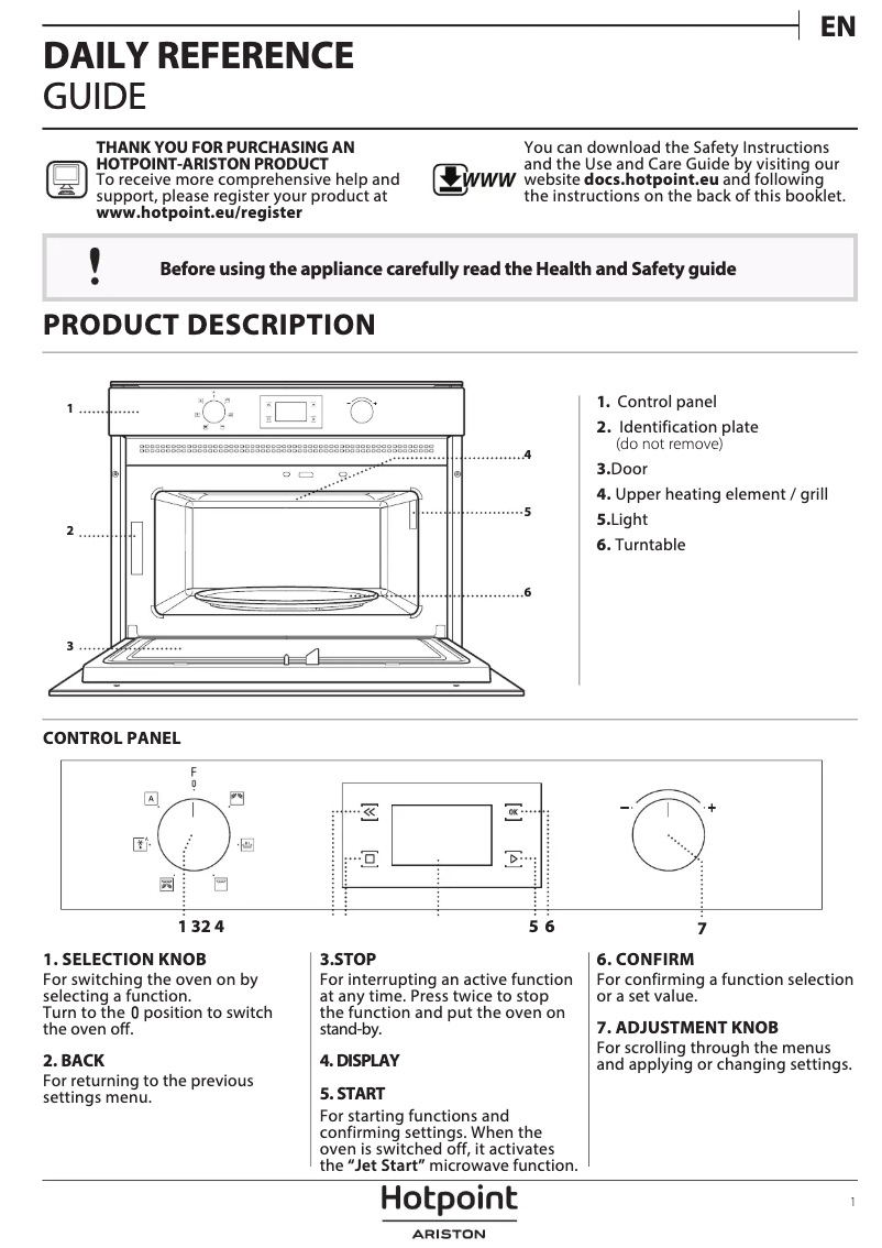 Page 1 de la notice Manuel utilisateur Hotpoint MD 344 IX HA