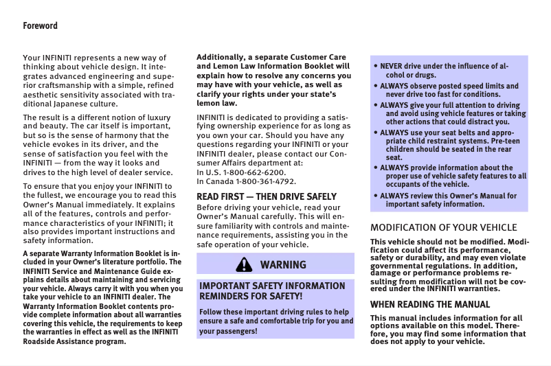 Page 1 de la notice Manuel utilisateur Infiniti M45 - 2007)