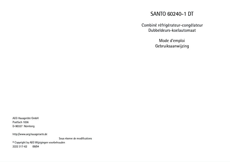 Image de la première page du manuel de l'appareil Santo 60240 DT1