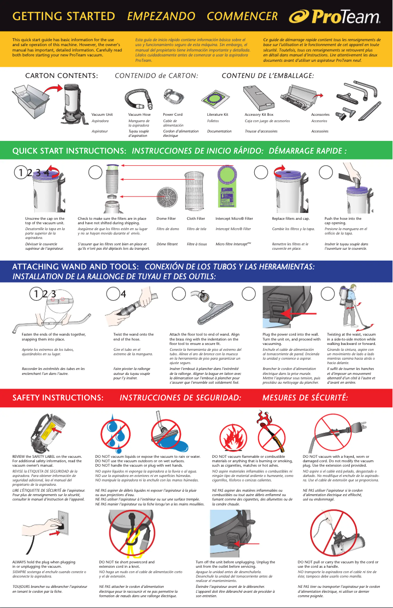 Página 1 del manual Guía de inicio rápido ProTeam QuietPro BP