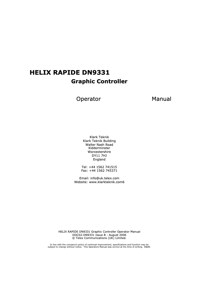 Page n°1 - Manuel utilisateur Klark Teknik DN9331