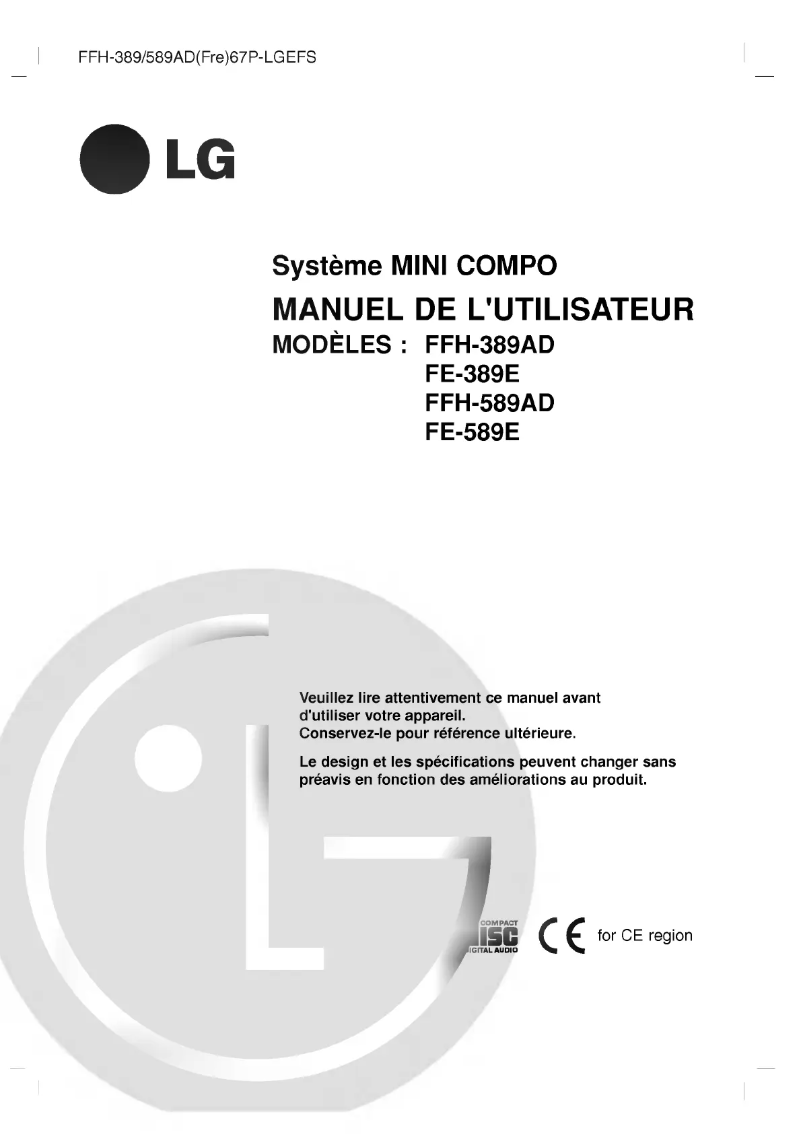 Page 1 de la notice Manuel utilisateur LG FFH-389AD