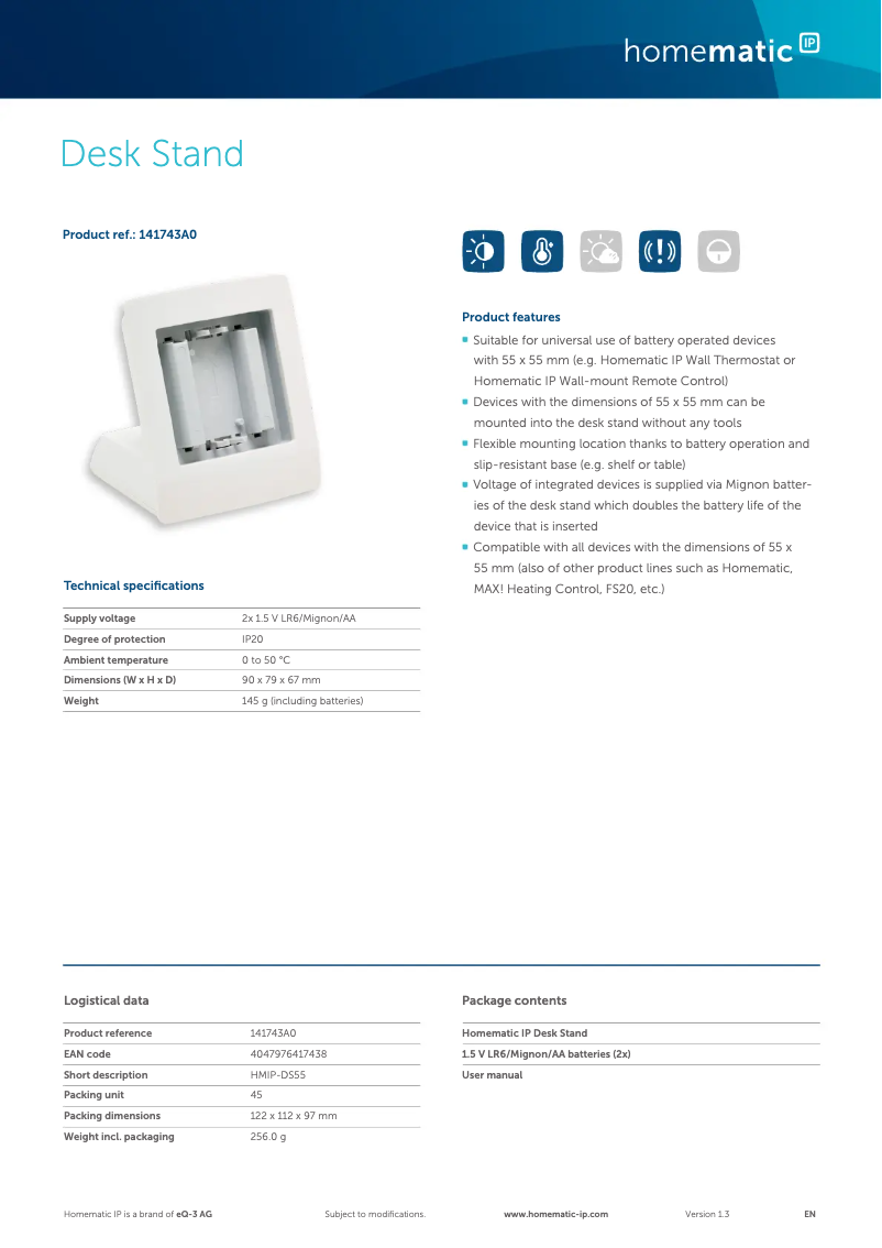 Page n°1 - Fiche technique Homematic IP HMIP-DS55