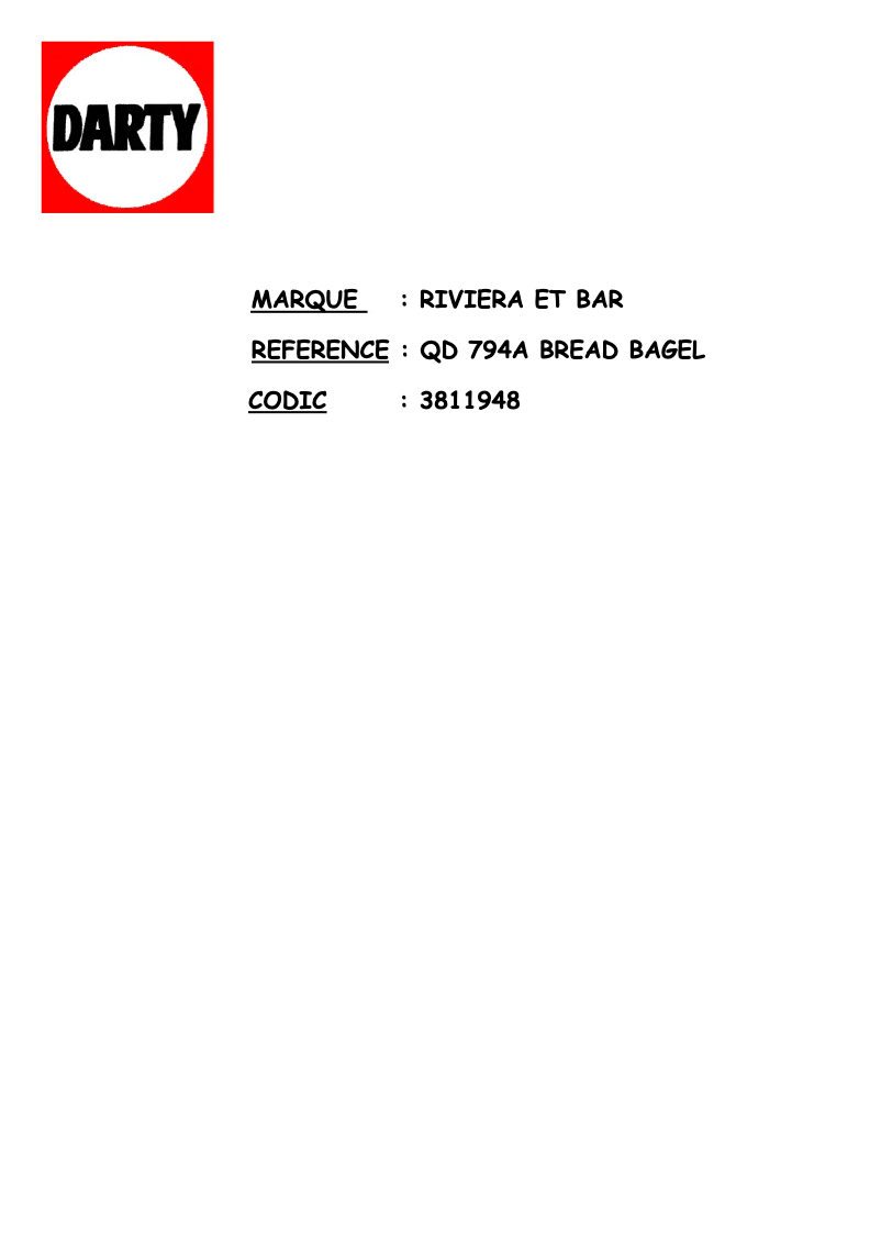 Image de la première page du manuel de l'appareil Bread & Bagel QD794A