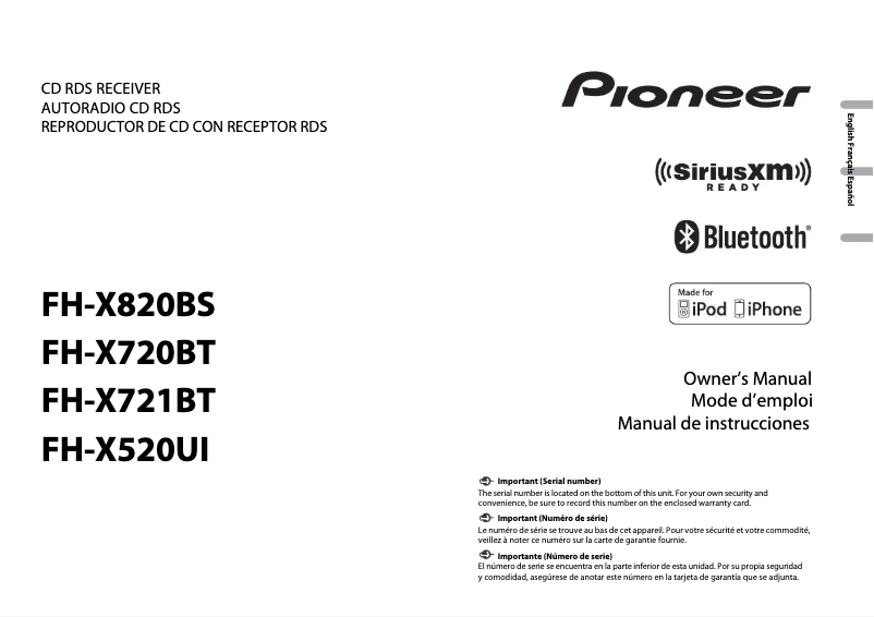 Page n°1 - Manuel utilisateur Pioneer FH-X820BS