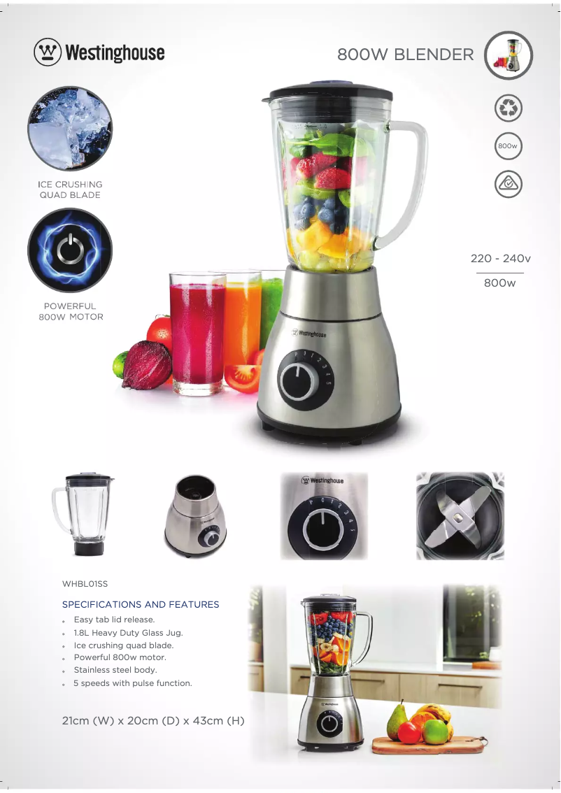 Page 1 de la notice Fiche technique Westinghouse WHBL01SS