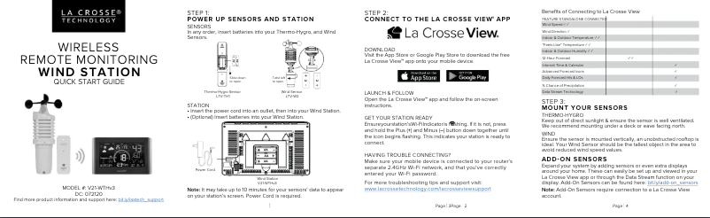 Page 1 de la notice Guide de démarrage rapide La Crosse Technology V21-WTHV3