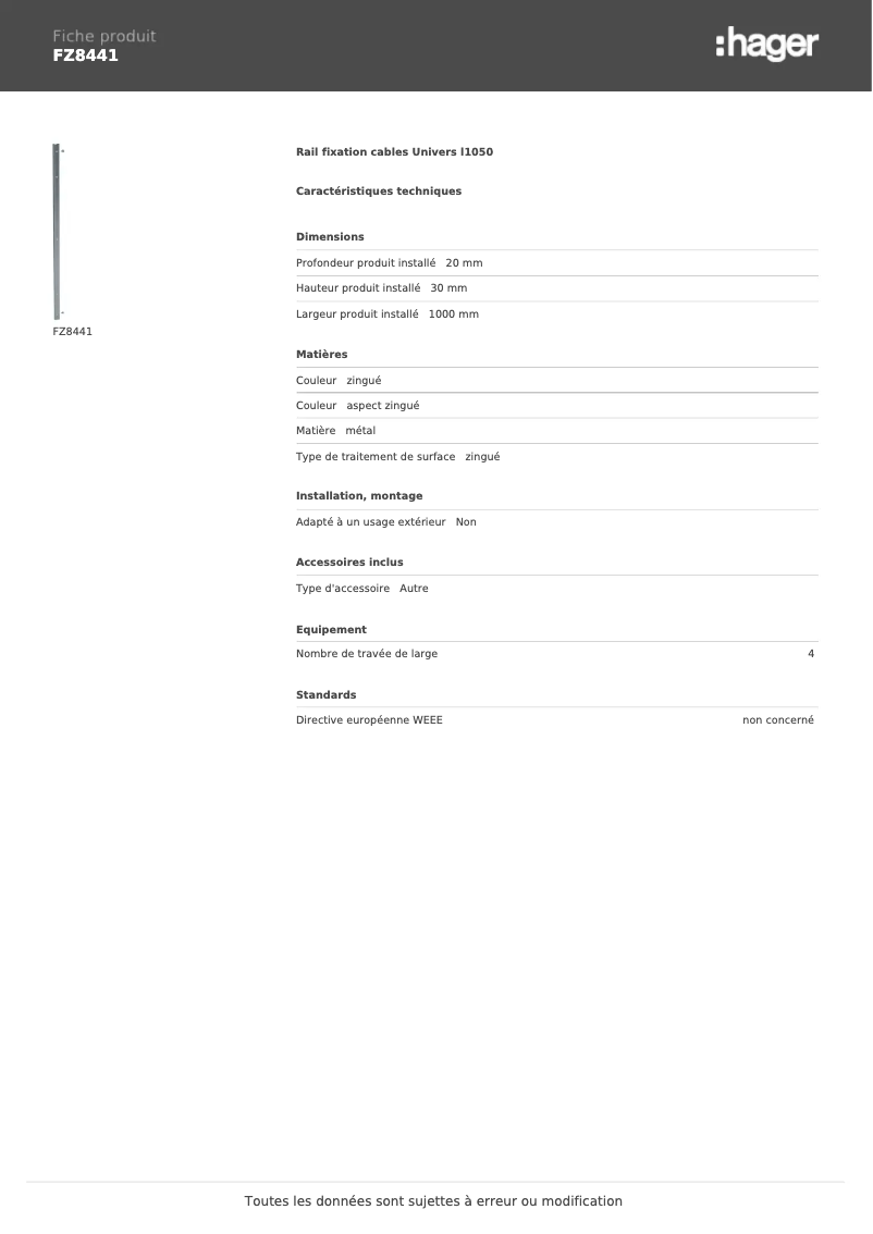 Page n°1 - Manuel utilisateur Hager FZ8441