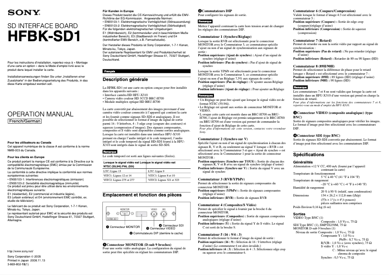 Página 1 del manual Manual de usuario Sony HFBK-SD1