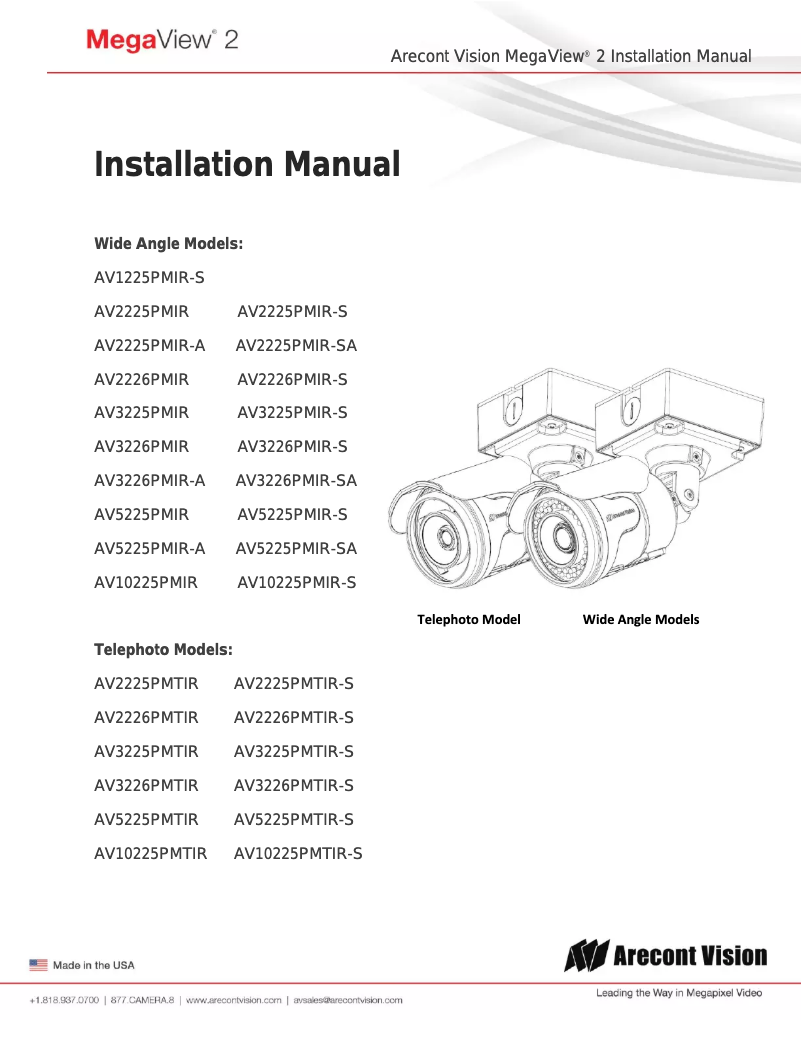 Page 1 de la notice Manuel utilisateur Arecont Vision AV10225PMTIR-S