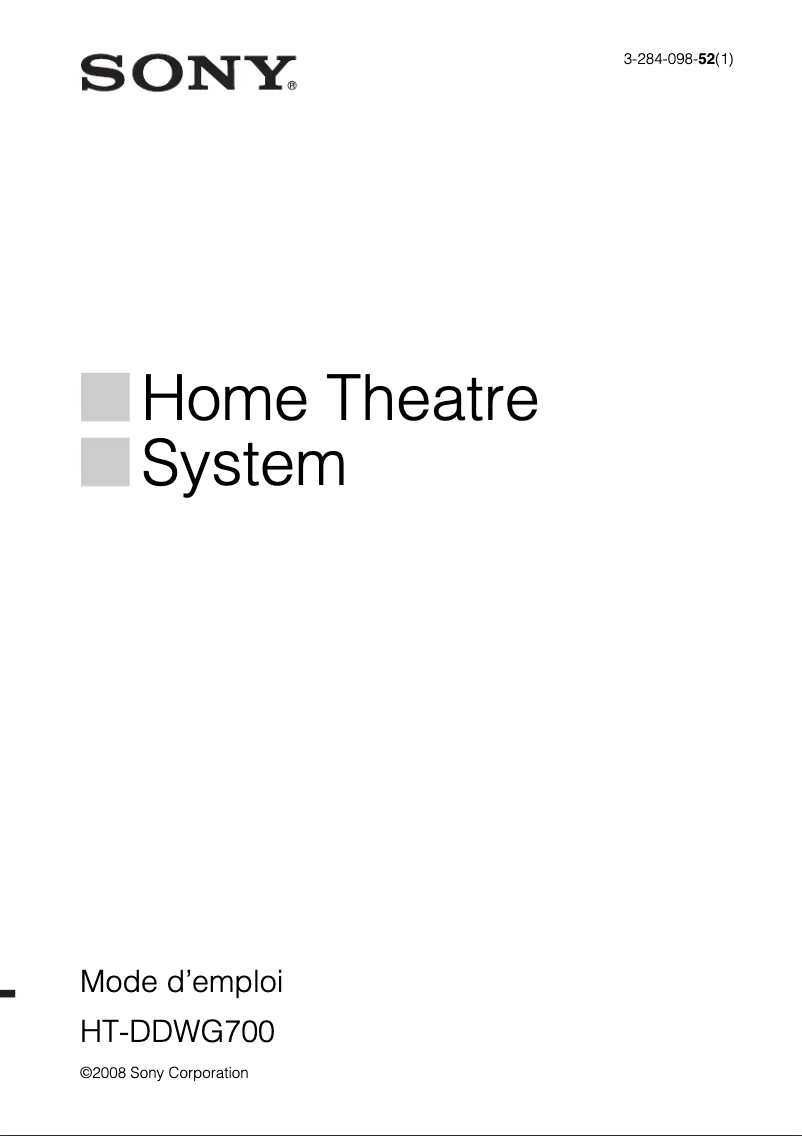 Page 1 de la notice Manuel utilisateur Sony HT-DDWG700