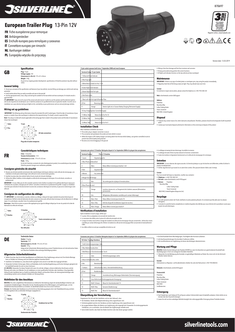 Page n°1 - Manuel utilisateur Silverline 870697