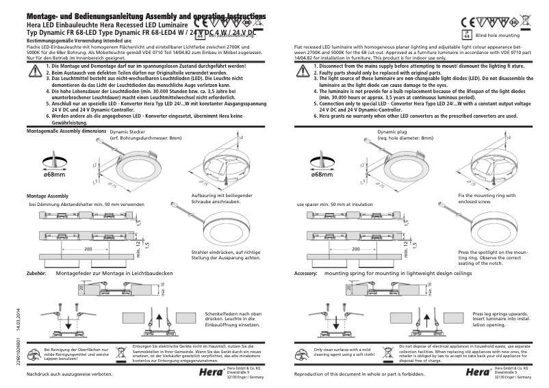 Page 1 de la notice Manuel utilisateur HERA Dynamic FR 68-LED