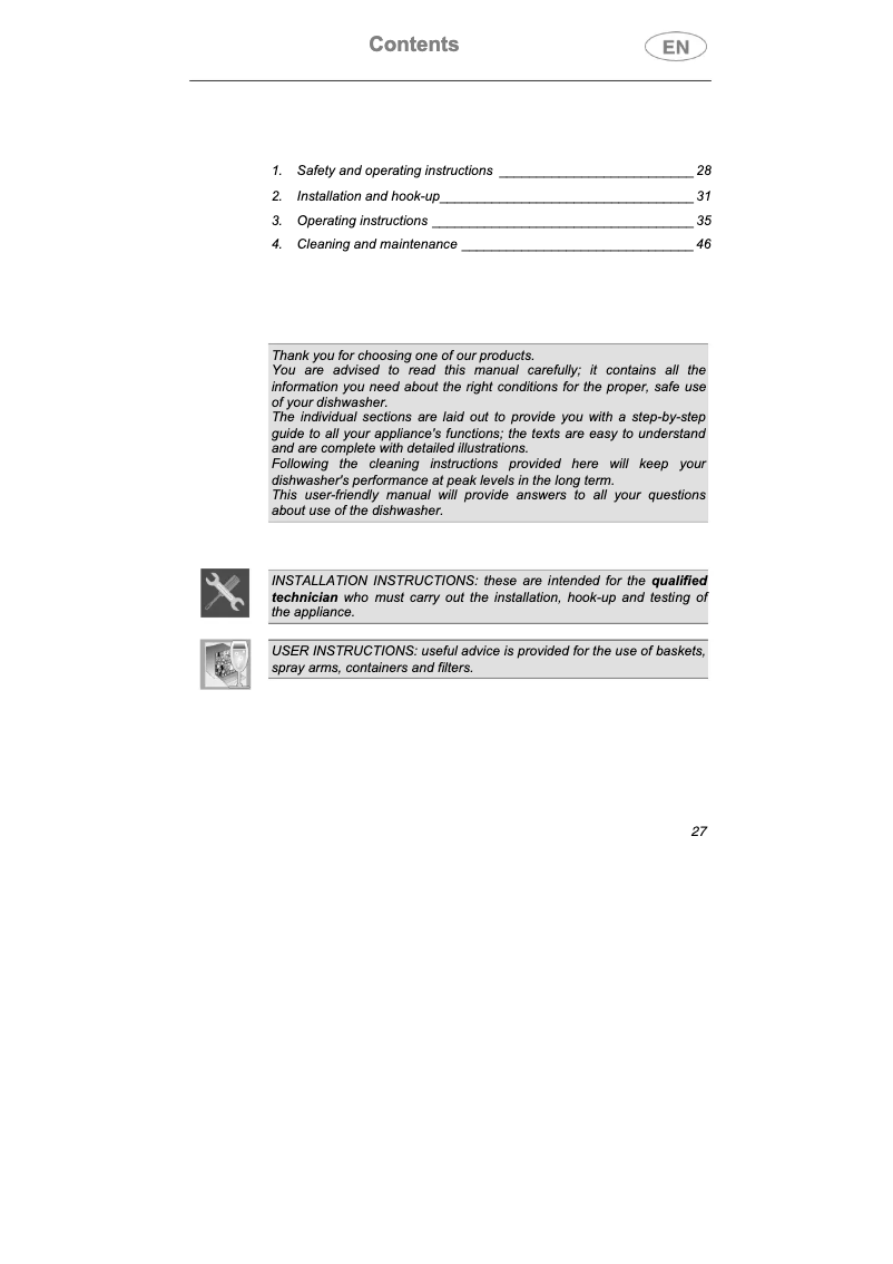 Page n°1 - Manuel utilisateur Teka DW7-45 S2