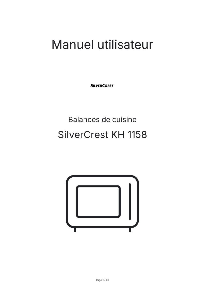 Page n°1 - Manuel utilisateur SilverCrest KH 1158