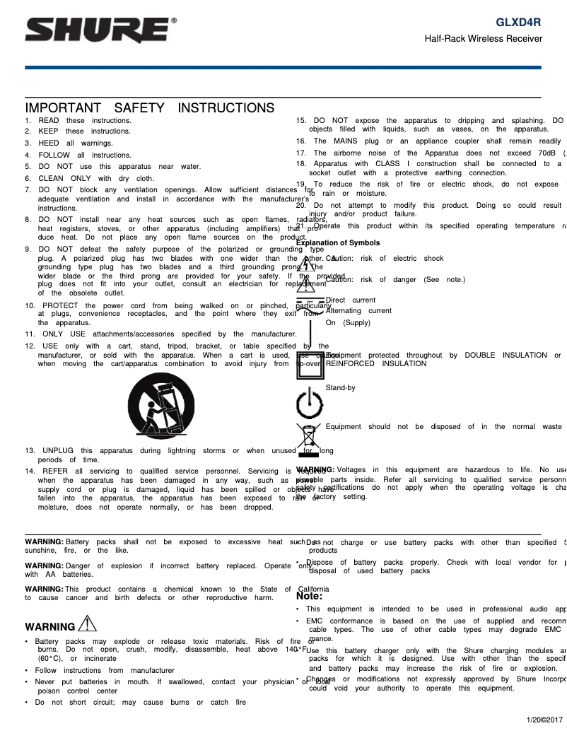 Page 1 de la notice Manuel utilisateur Shure GLXD124R