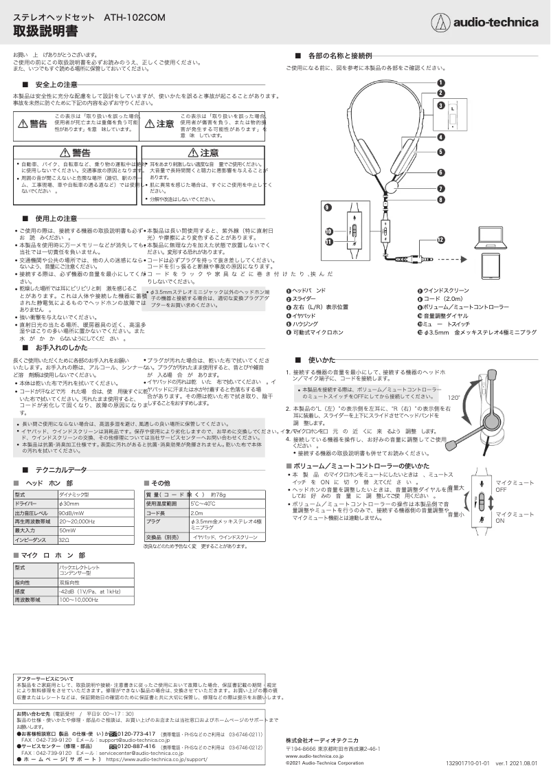 Image de la première page du manuel de l'appareil ATH-102COM
