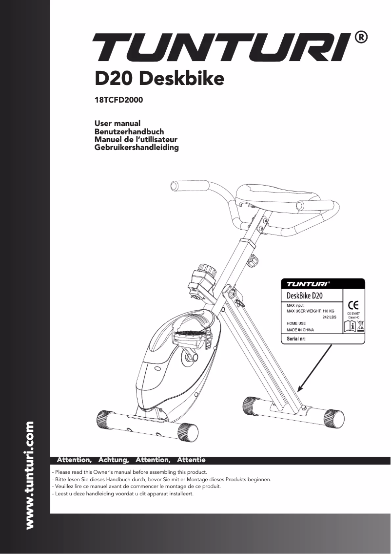 Page n°1 - Manuel utilisateur Tunturi Cardio Fit D20 Deskbike