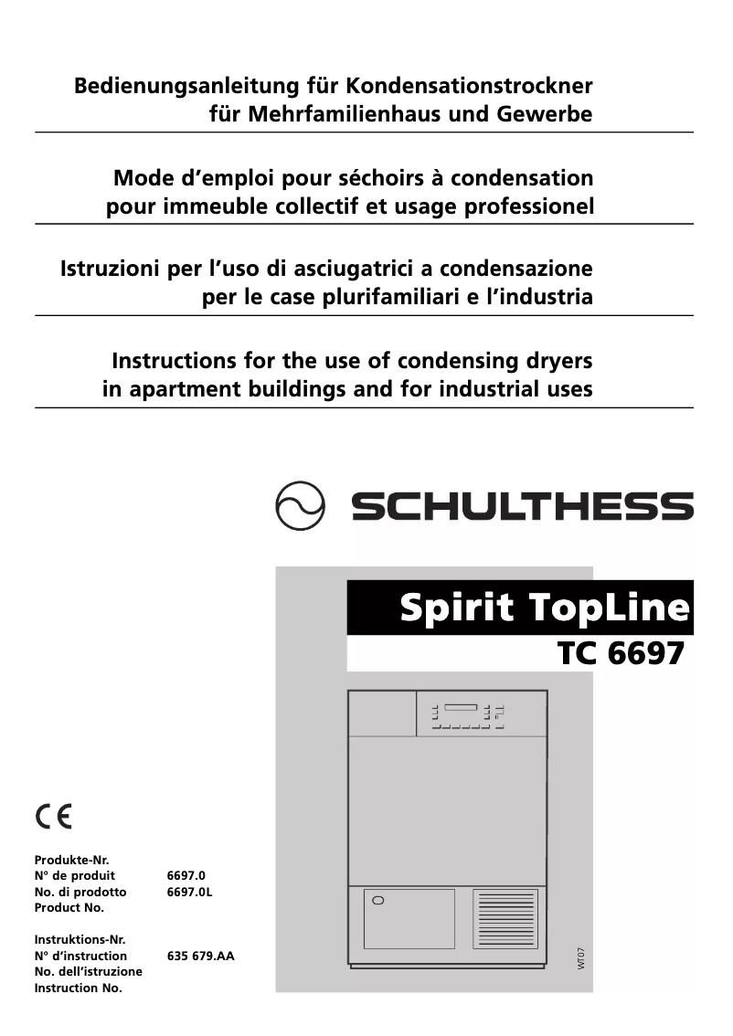 Page 1 de la notice Manuel utilisateur Schulthess Spirit TC 6697