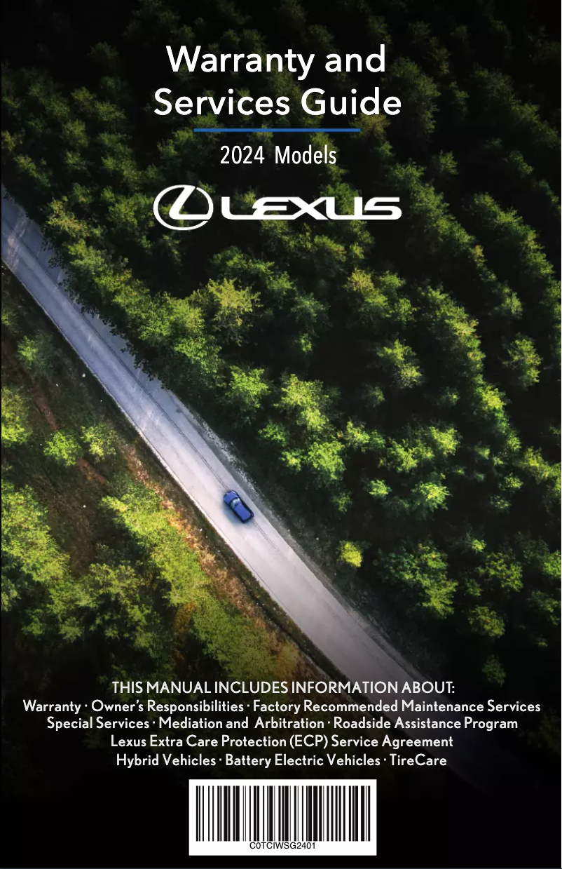 Page 1 de la notice Informations de garantie Lexus UX 250h (2024)