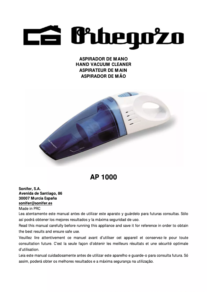 Image de la première page du manuel de l'appareil AP 1000