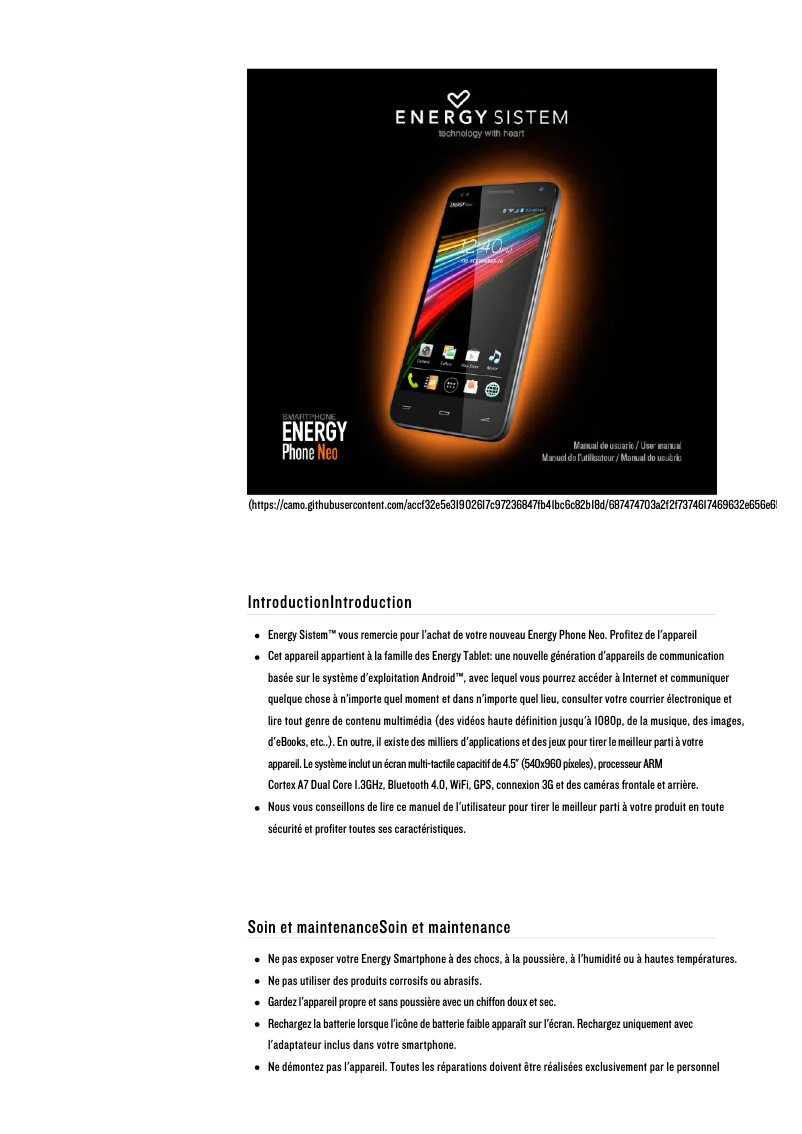 Page 1 de la notice Manuel utilisateur Energy Sistem Energy Phone Neo