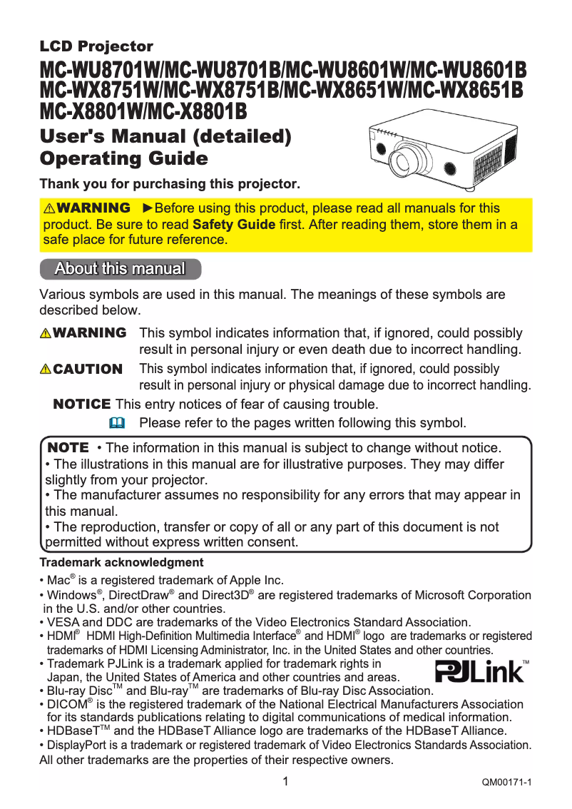 Page 1 de la notice Manuel utilisateur Maxell MC-WU8701W