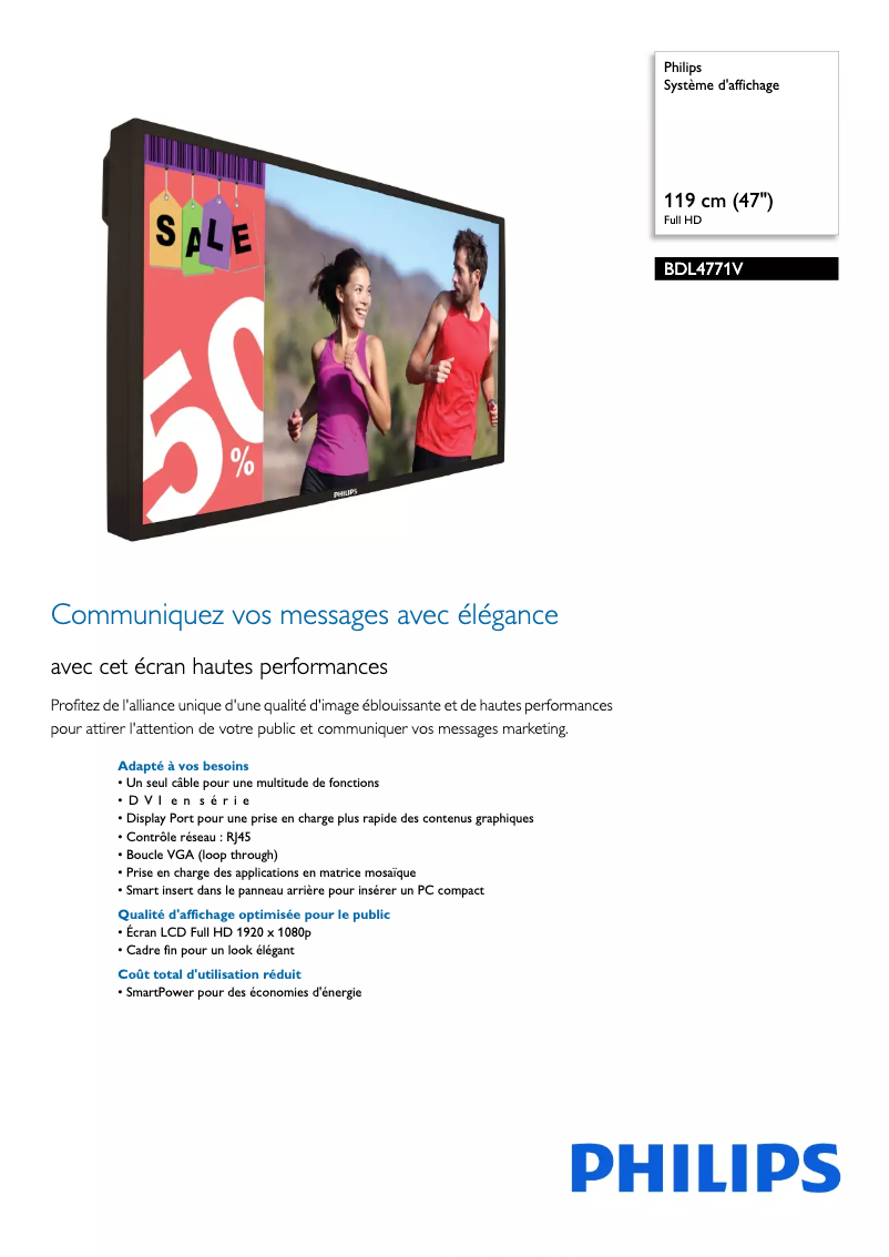 Page 1 de la notice Fiche technique Philips BDL4771V