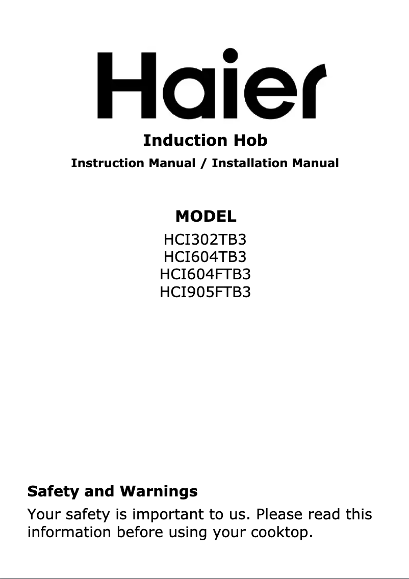 Image de la première page du manuel de l'appareil HCI302TB3