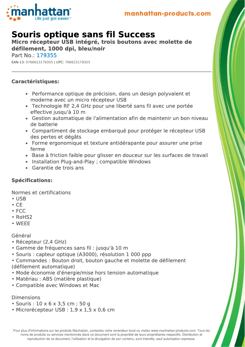 Page 1 de la notice Fiche technique Manhattan 179355