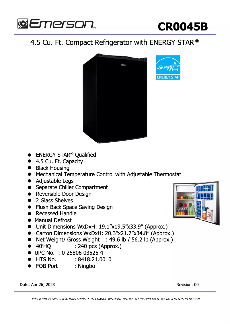 Page n°1 - Fiche technique Emerson CR0045B