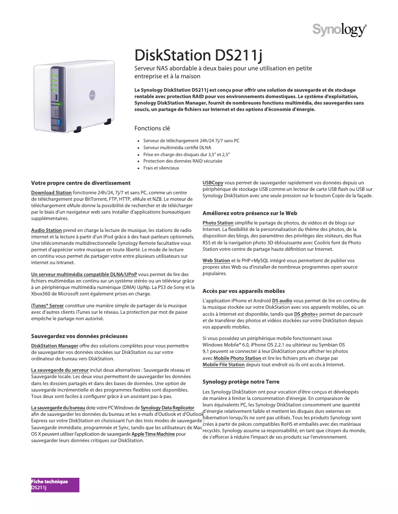 Image de la première page du manuel de l'appareil DiskStation DS211j