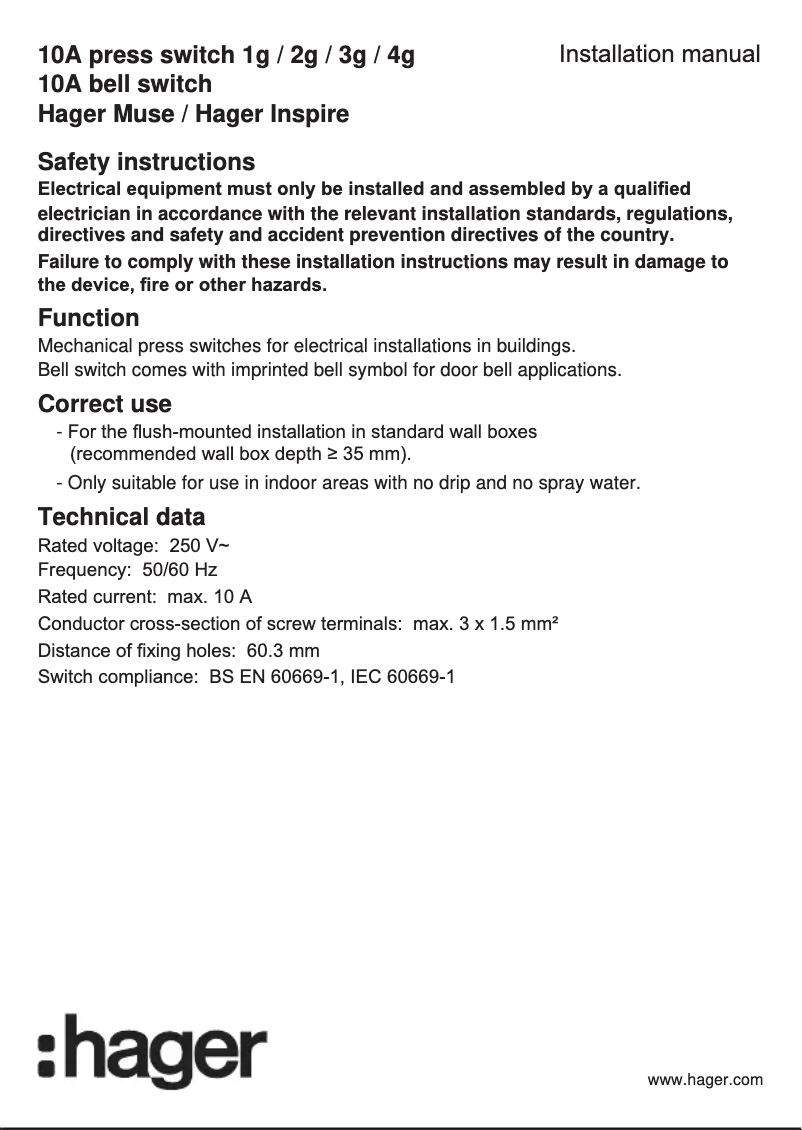 Page 1 de la notice Manuel utilisateur Hager WGCXR131PKB