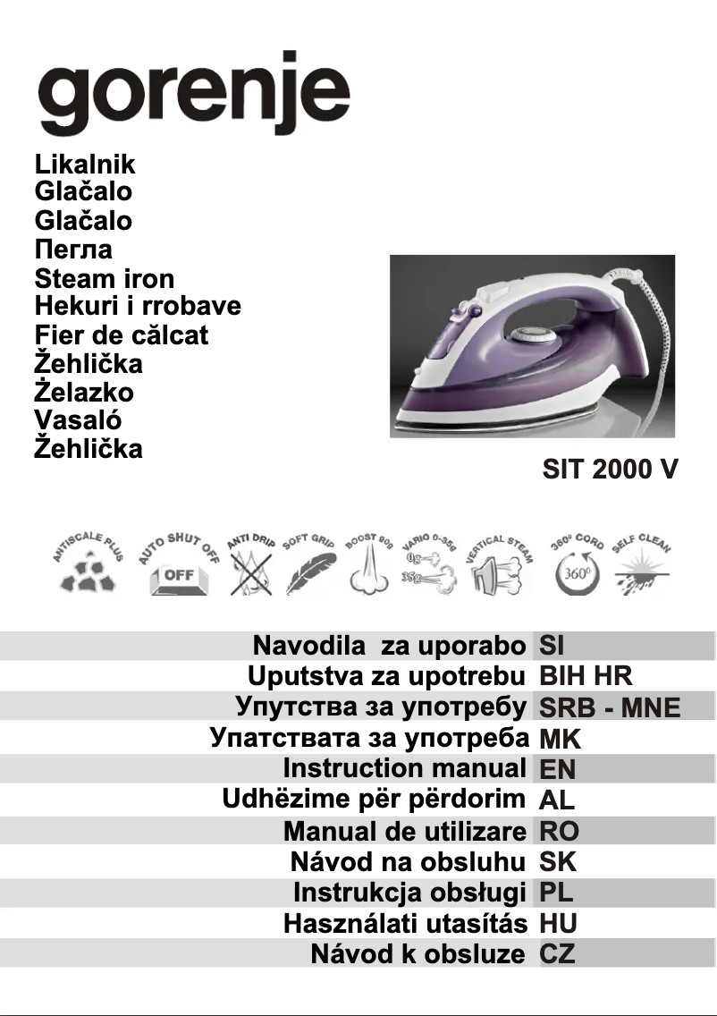 Page 1 de la notice Manuel utilisateur Gorenje SIT2000V