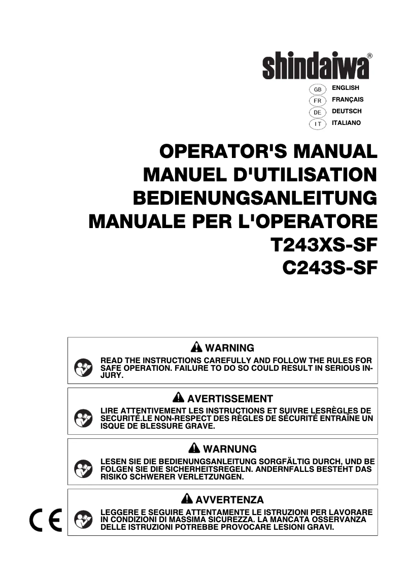 Page 1 de la notice Manuel utilisateur Shindaiwa T243XS-SF