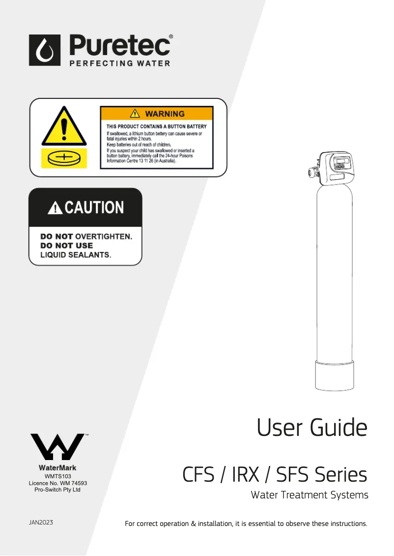Page 1 de la notice Manuel utilisateur Puretec CFS4000