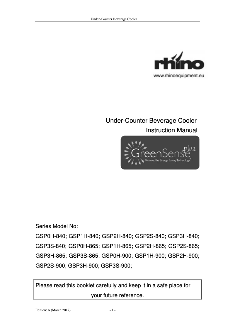 Image de la première page du manuel de l'appareil GSP1H-840-SS