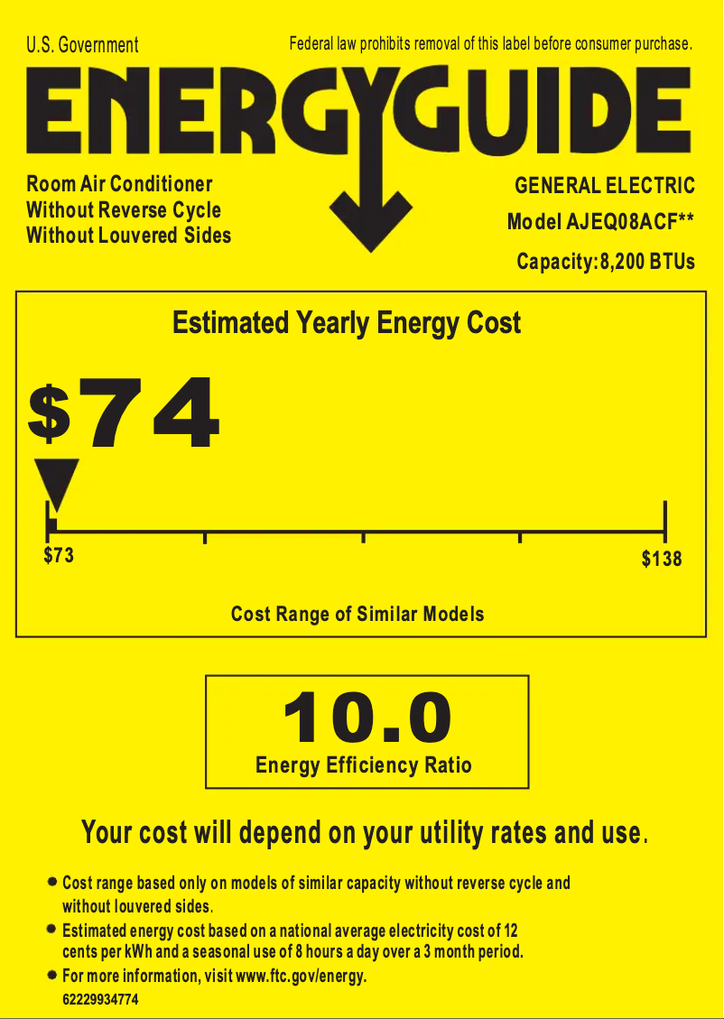 Page 1 de la notice Label énergétique GE AJEQ08ACF