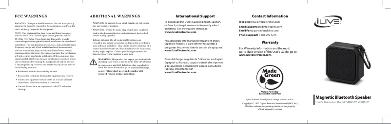 Page n°1 - Manuel utilisateur iLive ISBW102