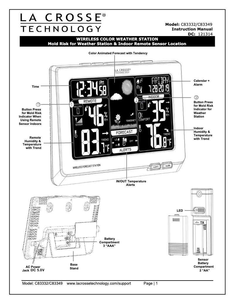 Page n°1 - Manuel utilisateur La Crosse Technology C83332
